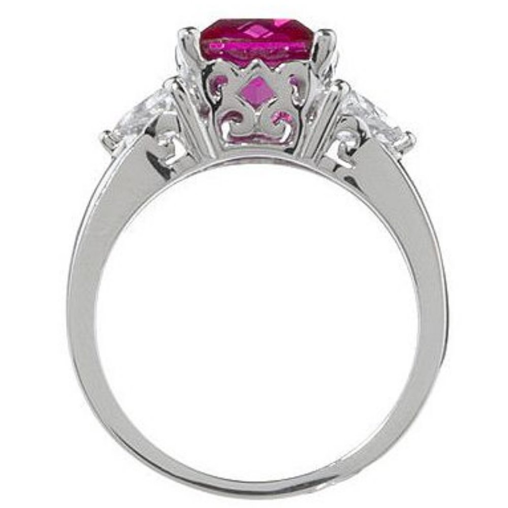 Epiphany Platinum Clad Diamonique Raspberry Cushion Ring 001 - Picture 3 of 4